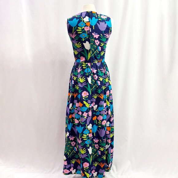 Vintage sleeveless navy floral maxi dress with bold pattern - fits like s/m - Picture 3 of 6